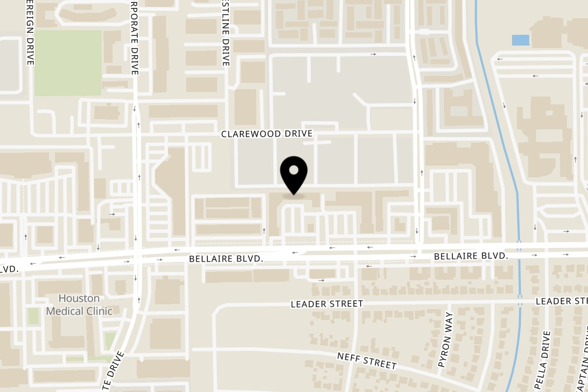 Map showing the location of Turan Uyghur Kitchen Houston on 9330 Bellaire Blvd in Houston
